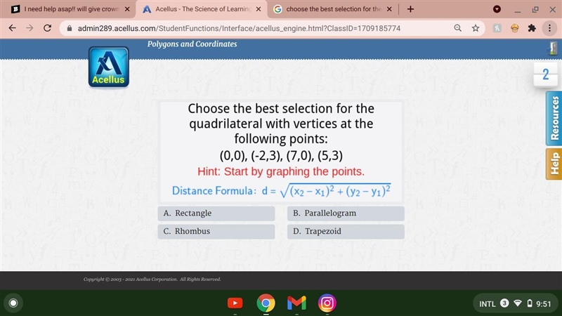 .H E L P. choose the best selection for the quadrilateral with vertices at following-example-1