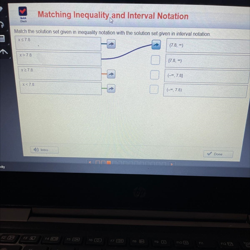 Match the solution set given in inequality with the best solution set given in interval-example-1