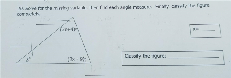 Solve for x 2x + 4 + 2x -9 + 8 = 180​-example-1