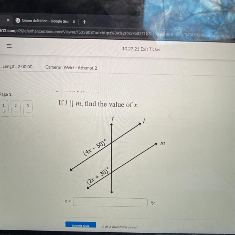 If l || m, find the value of x-example-1