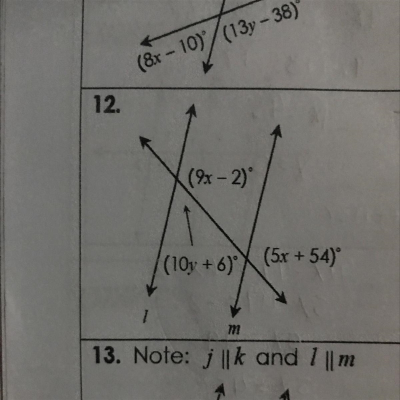 If L ll M, classify the marked angle pair and give their relationship, then solve-example-1