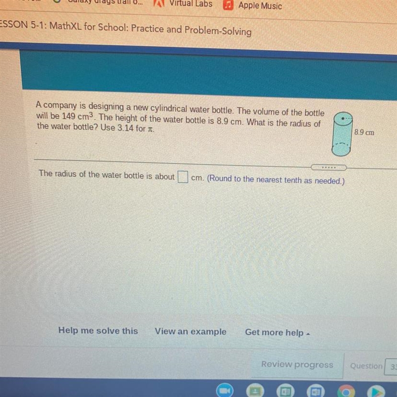 What is the radius of the water bottle? Cm-example-1