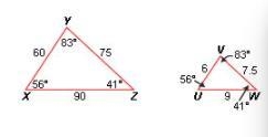 What is the scale factor of Triangle XYZ to Triangle UVW? A.10 B.5 C.1/5 D. 1/10 This-example-1