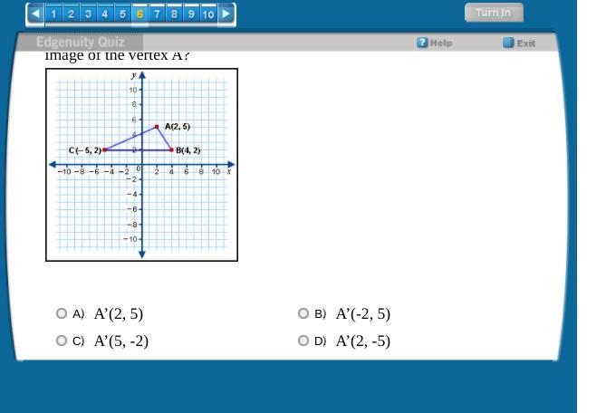 Triangle ABC is reflected over the x-axis. What are the coordinates of the image of-example-1