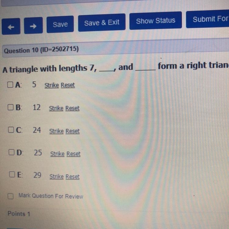 A triangle with 7,?, and form a right triangle.-example-1