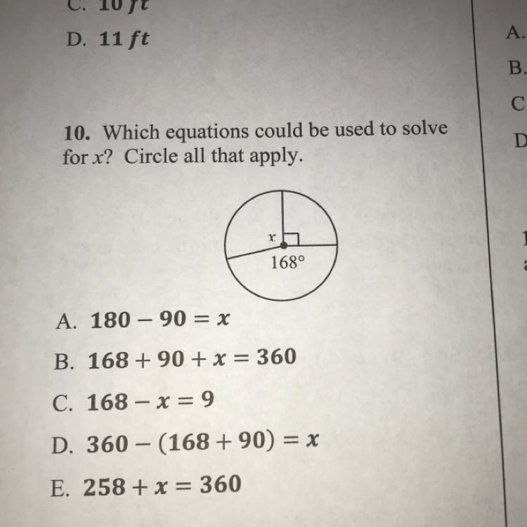 10. Which equations could be used to solve for x? Circle all that apply.-example-1