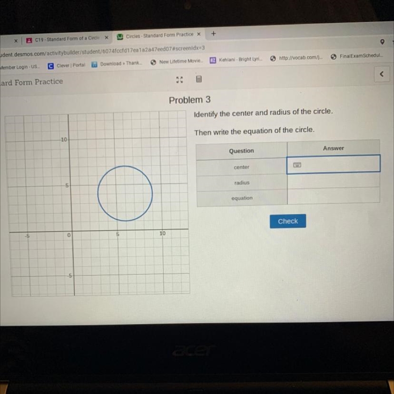 Identify the center and radius of the circle. Then write the equation of the circle-example-1