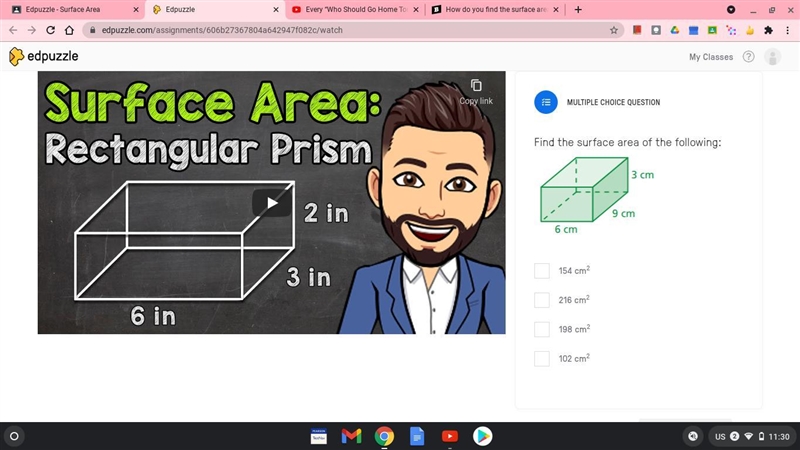 Somebody please help me out. How do I find the surface area of a rectangular prism-example-1