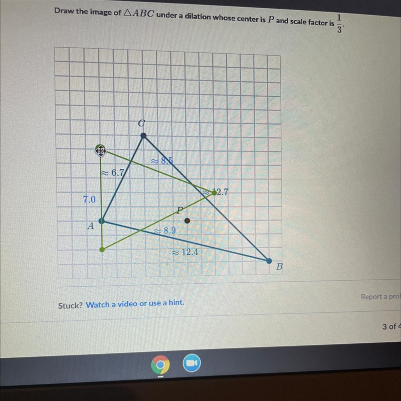 Draw the image of ABC under a dilation whose center is P and scale factor is 1/3-example-1