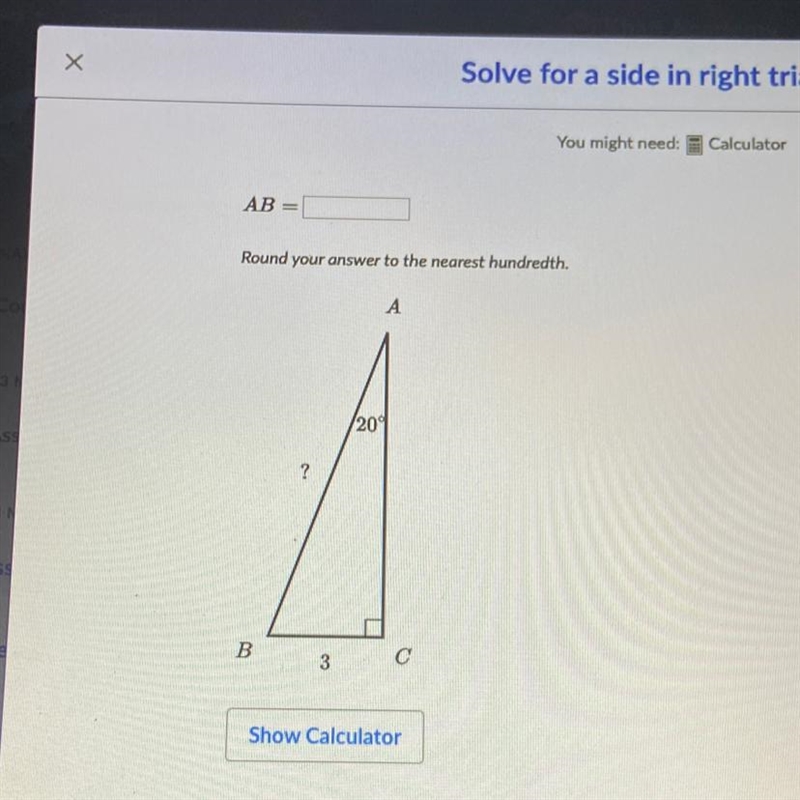 Round your answer to the nearest hundredth. А (20 ? B С 3 ( need answers plz )-example-1