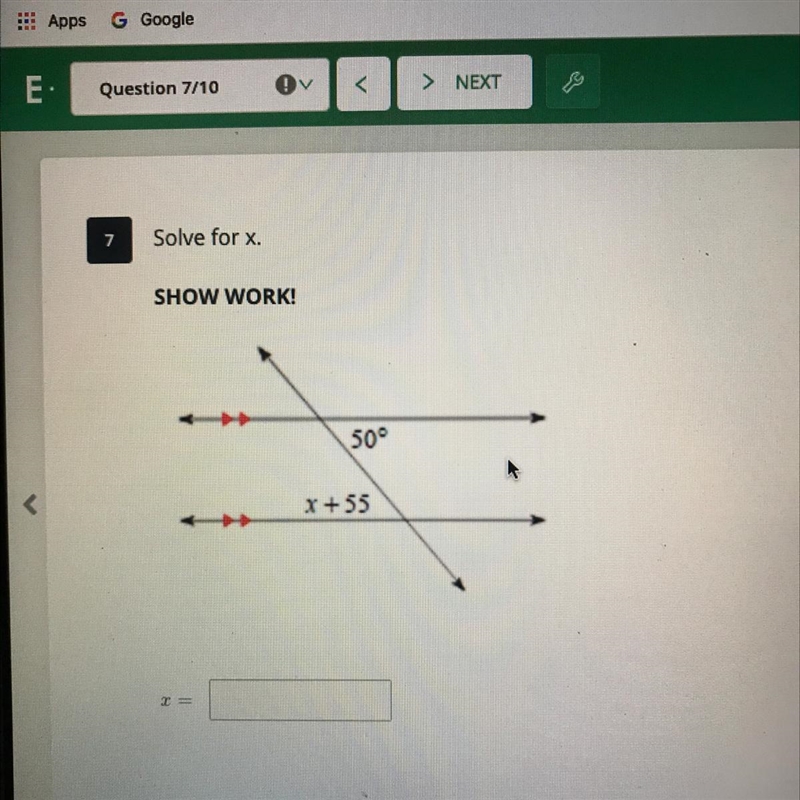 Solve for x and show work.-example-1