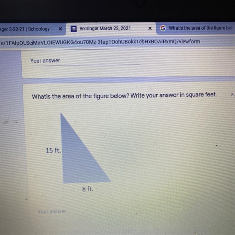 Whatis the area of the figure below? Write your answer in square feet. 15 ft. 8 ft-example-1