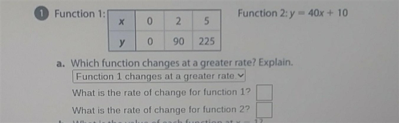 Help Me Now! What is the rate of change for Funtions 1 and 2.​-example-1