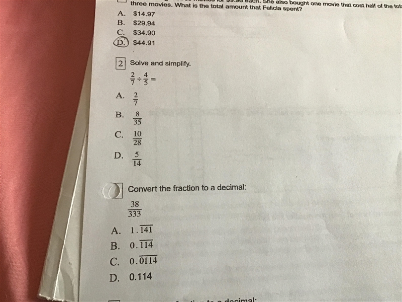 PLEASE HELP!! 3 IN 1 1.solve and simplify 2/7 Divided by 4/5 2. Convert the fraction-example-1