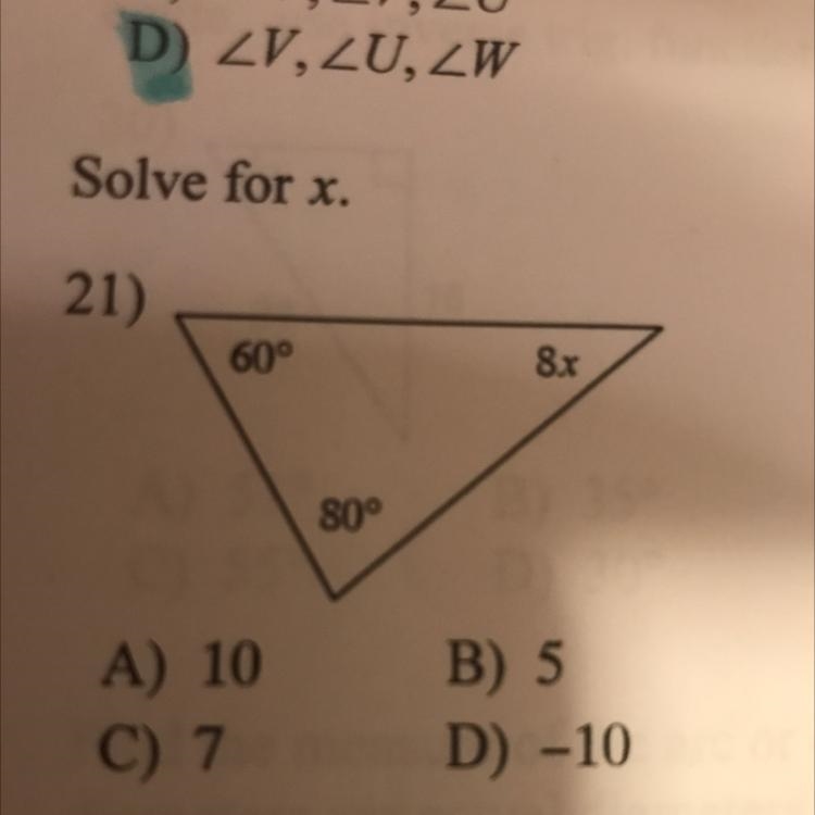 Solve for x. 21) 60° 8x 80°-example-1