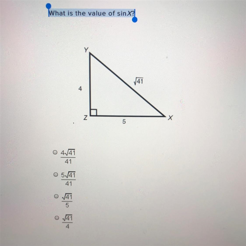 50 POINTS please help! quickly What is the value of sinX?-example-1