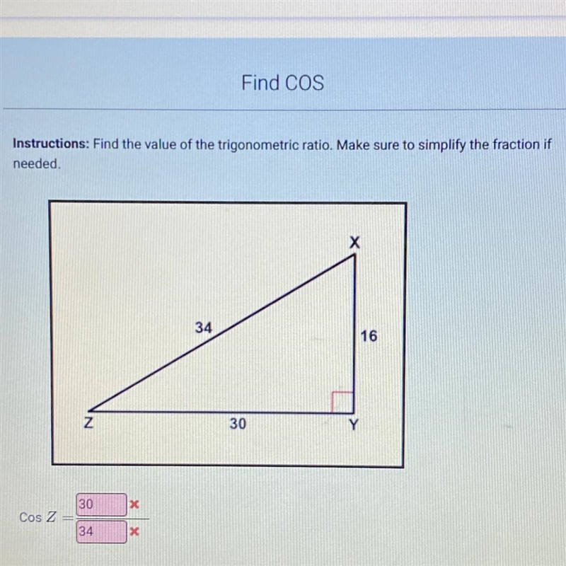 Instructions: Find the value of the trigonometric ratio. Make sure to simplify the-example-1