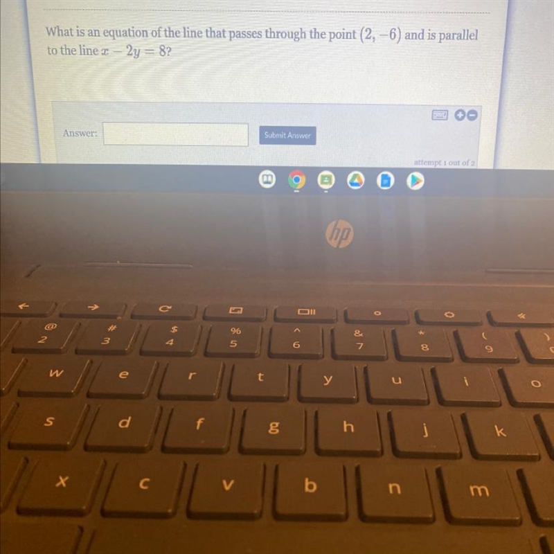 What is an equation of the line that passes through the point (2,-6) and is parallel-example-1