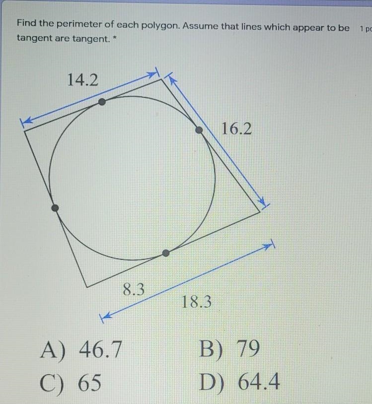 Find the perimeter of each polygon. Assume that lines which appear to be tangent are-example-1