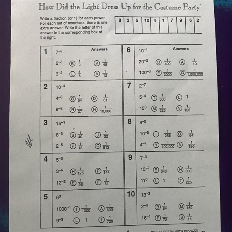 How did the light dress up for the costume party? (Riddle answer, and math answers-example-1