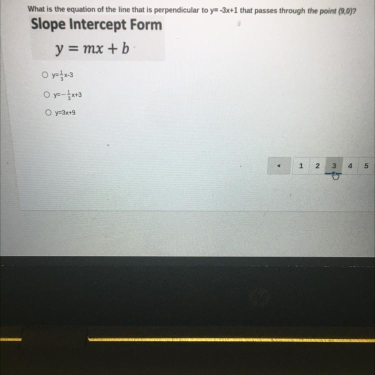 What is the equation of the line that is perpendicular to y=-3x+1 that passes through-example-1