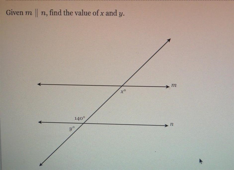 Given m ll n,find the value of x and y somebody help me ;)​-example-1