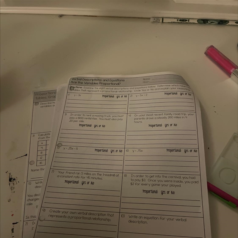 Determine which have two variables that represent a proportional relationship. Explain-example-1