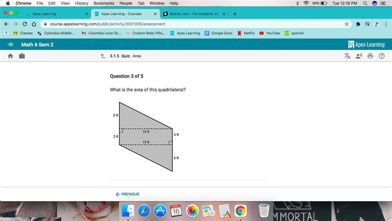 What is the area of this quadrilateral A.80 square feet B.30 square feet C.50 square-example-1