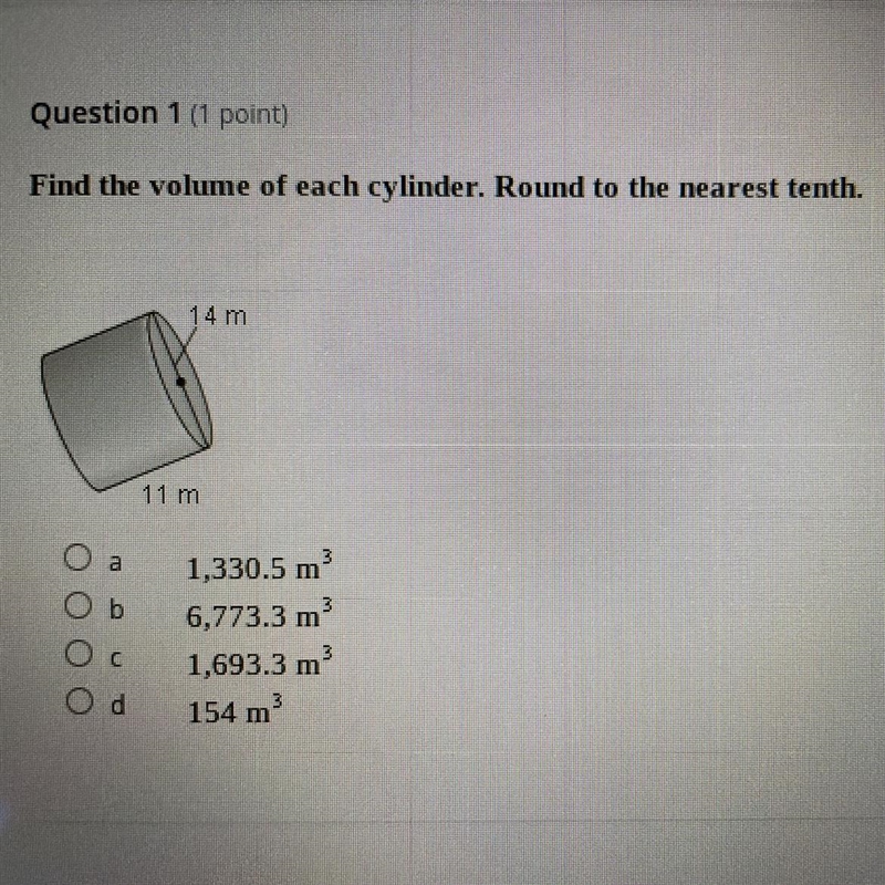 Find the Volume of each cylinder. Round to the nearest tenth.-example-1