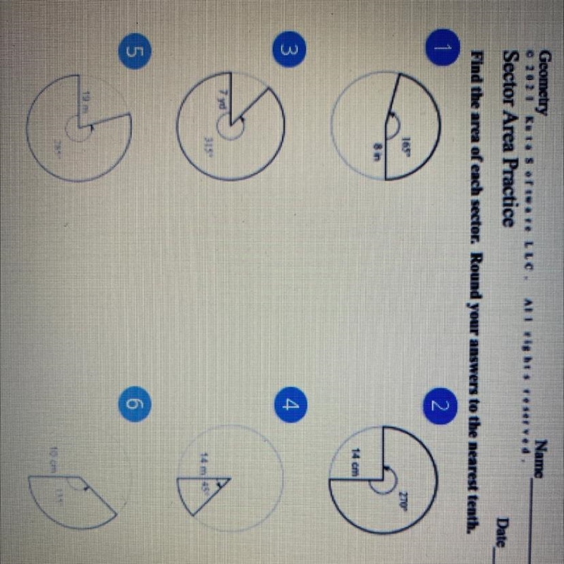 Please I really need help on this!!!!!!!! Find the area of each sector. Round your-example-1