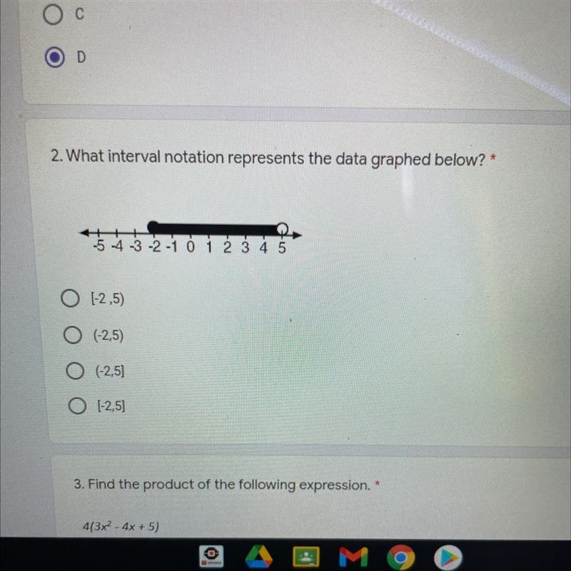 What interval notation represents the data graphed below?-example-1