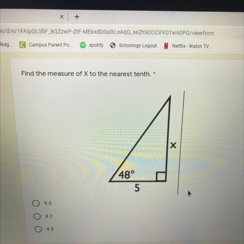 Find the measure of X to the nearest tenth. Please help-example-1