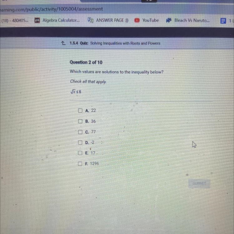 Which values are solutions to the inequality below? Check all that apply.-example-1