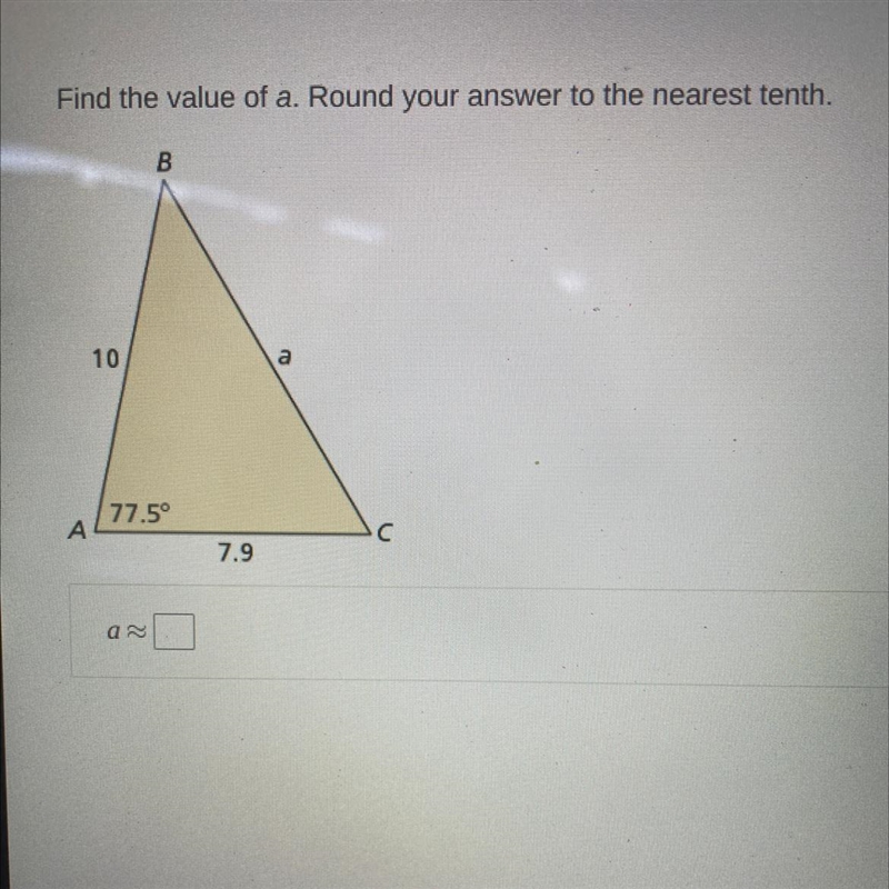 Find the value of a. Round your answer to the nearest tenth.-example-1