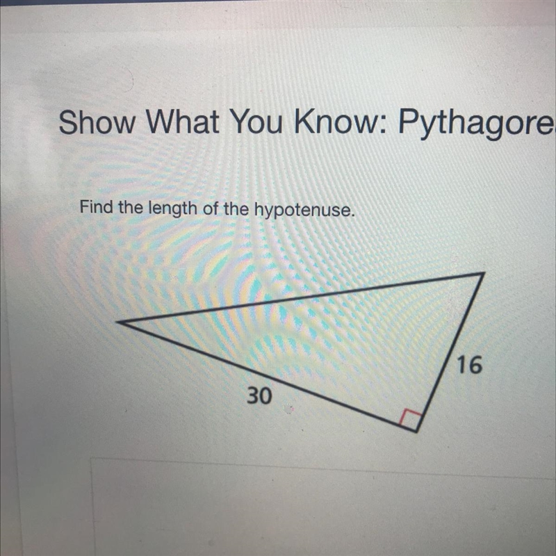 Find the length of the hypotenuse.-example-1