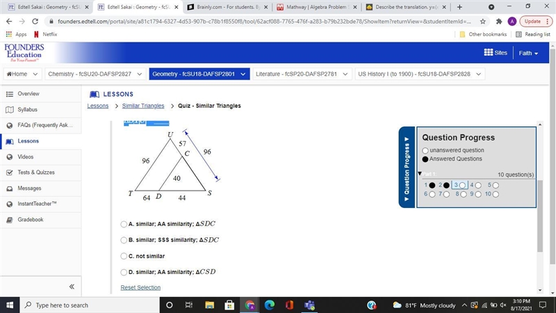 State if the triangles are similar. If so, how do you know they are similar and complete-example-1