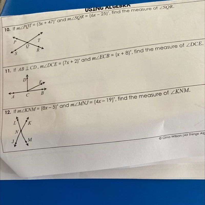 Number 10. If mZPQT = (3x + 47) and mZSQR = (6x - 25), find the measure of ZSQR-example-1