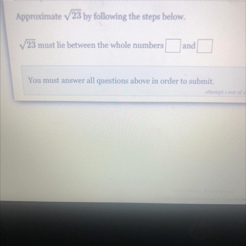 Approximate 23 by following the steps below. V23 must lie between the whole numbers-example-1