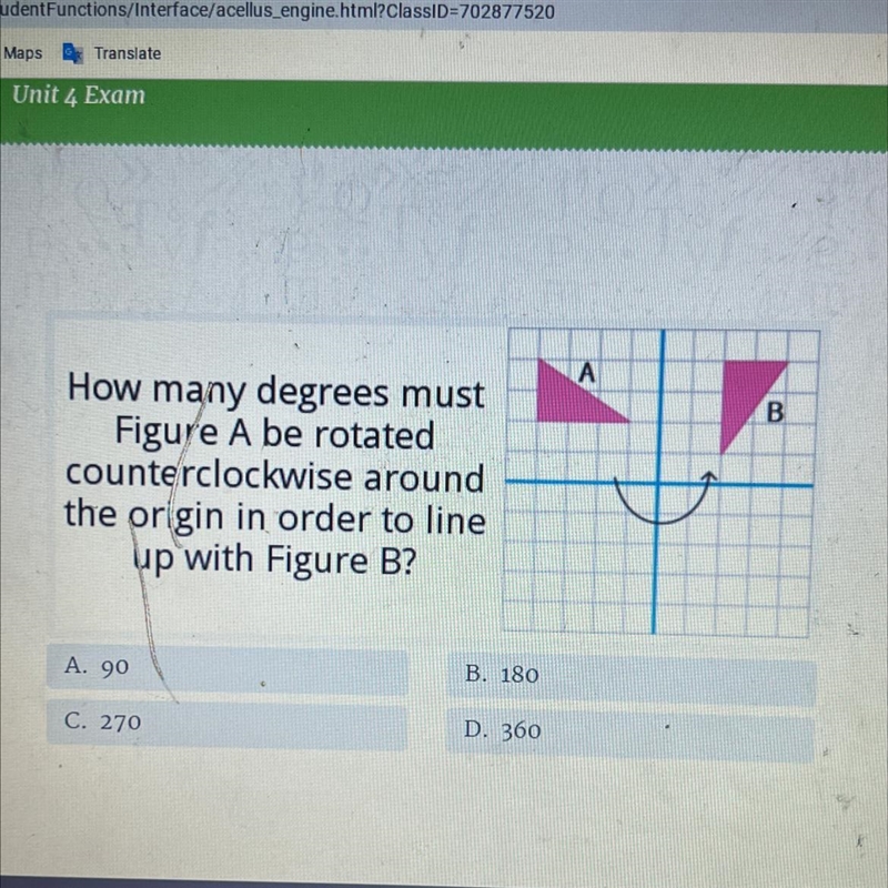 A B How many degrees must Figure A be rotated counterclockwise around the origin in-example-1