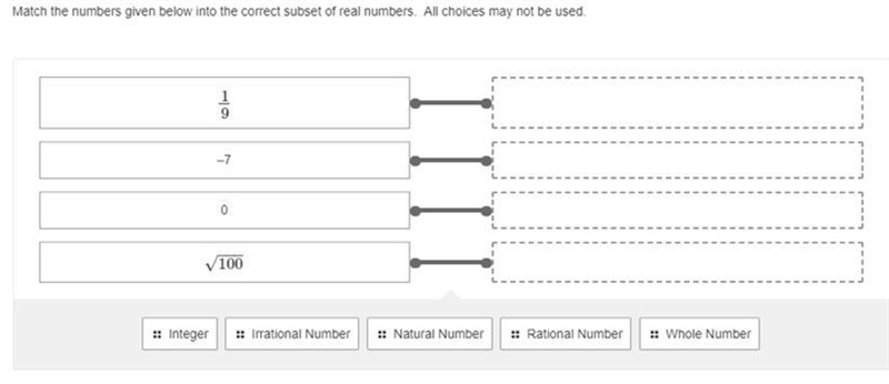 Match the numbers given below into the correct subset of real numbers.-example-1