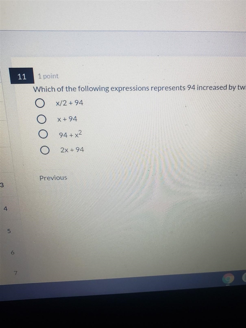 Which expressions represent 94 increased by twice a number ​-example-1