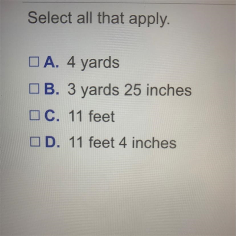 Which measurements are greater than 134 inches?-example-1