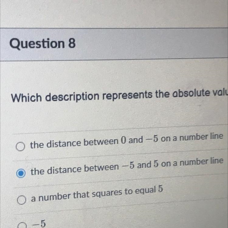 Which description represents the absolute value of-5? I have tired and I do not think-example-1