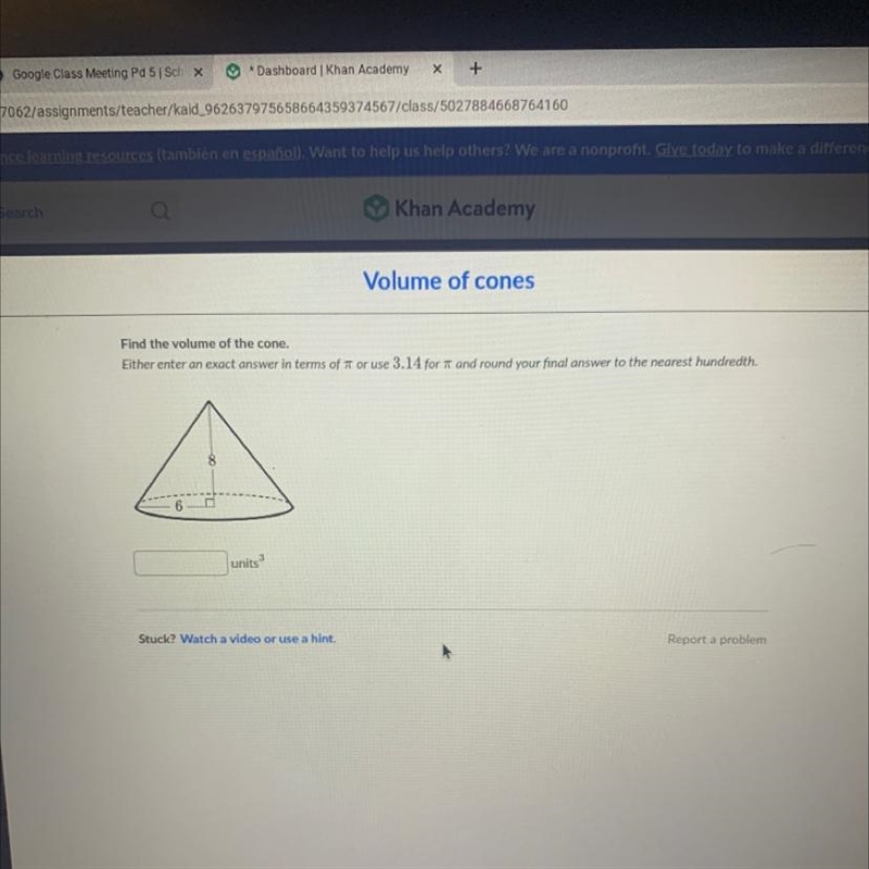 Find the volume of the cone-example-1