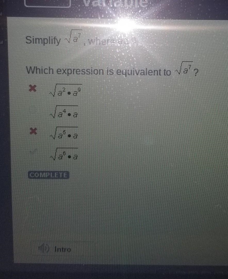 Which expression is equivalent to squareroot a⁷ its D​-example-1