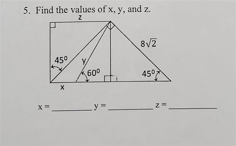 How would I find the values of x, y and z?-example-1