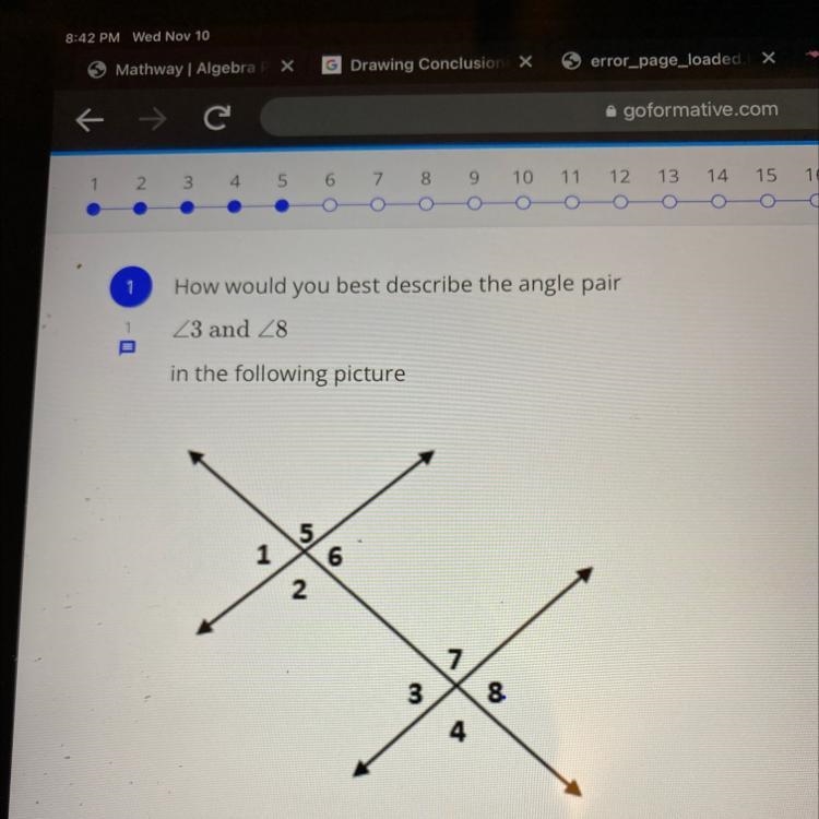 How would you best describe the angle pair <3 and <8-example-1