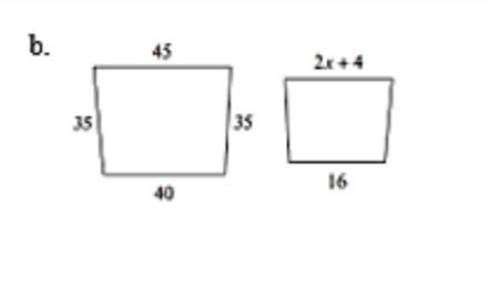 5. Each pair of polygons below are similar. Show your work! Solve for x:-example-1