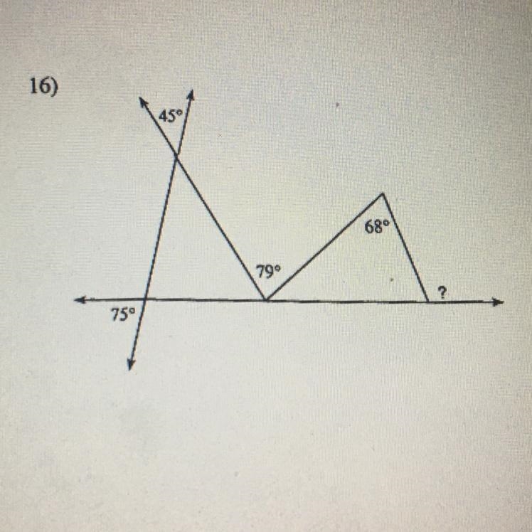 Copy the shape and fill in the missing angle. Sow the work. Thanks.-example-1