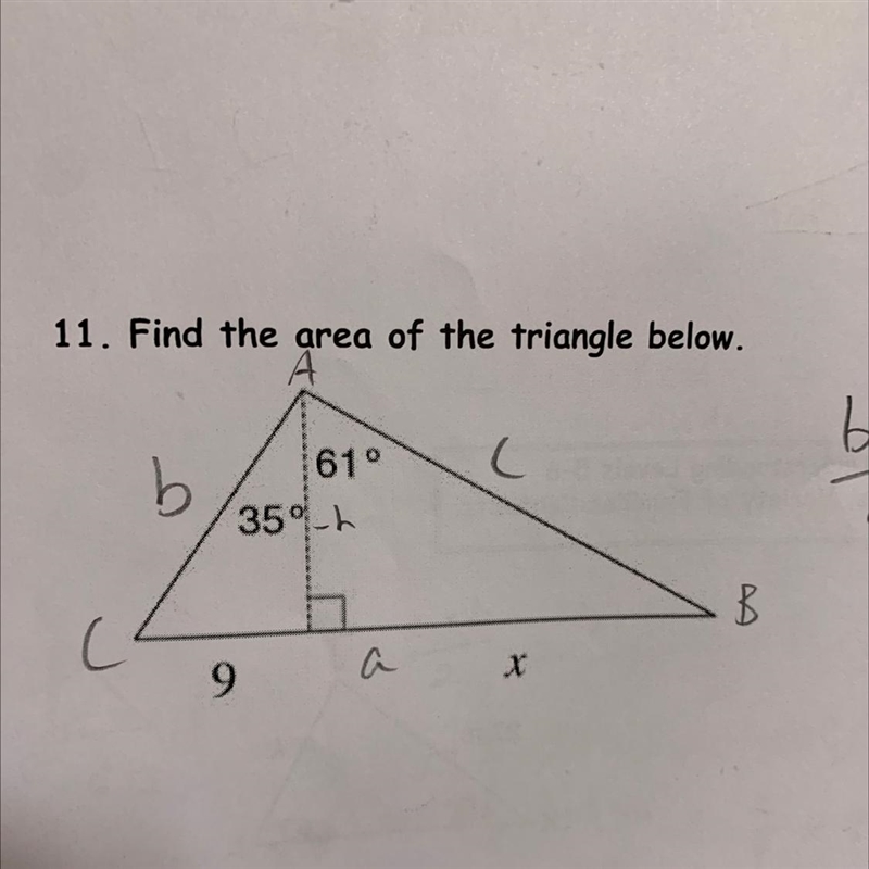 Find the area of the triangle below.-example-1